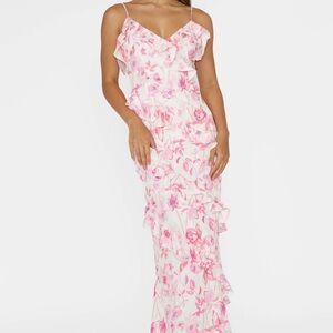 Selfie Leslie Floral Pink Ruffle Maxi Dress